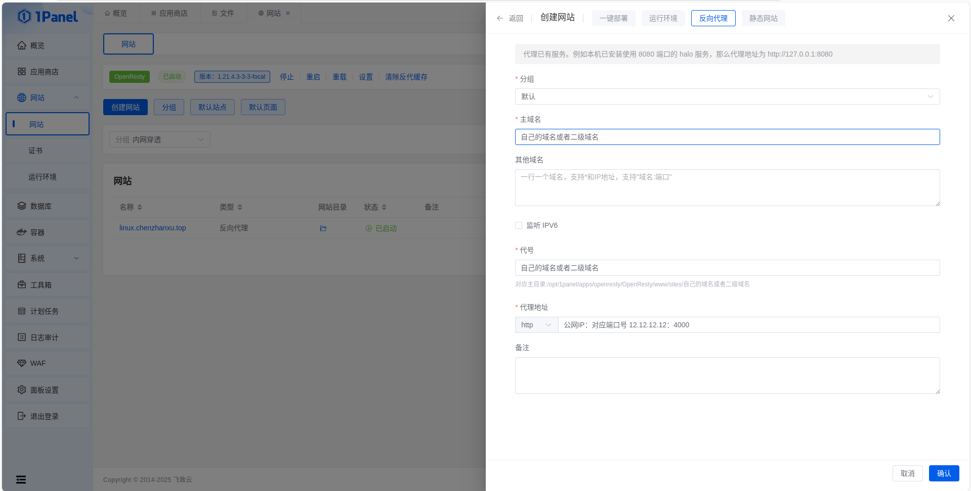 1Panel使用frp内网穿透，配置域名