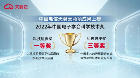 中国电信天翼云喜获2022中国电子学会科技进步奖一等奖！三等奖！