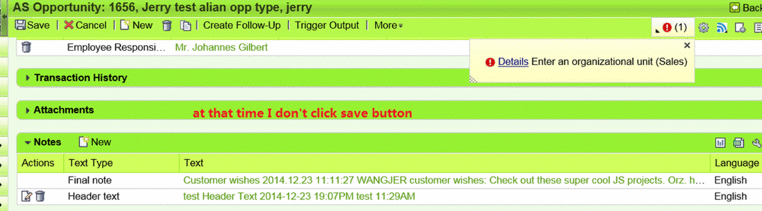 SAP CRM WebClient UI上将text area里的文本清空的后台处理
