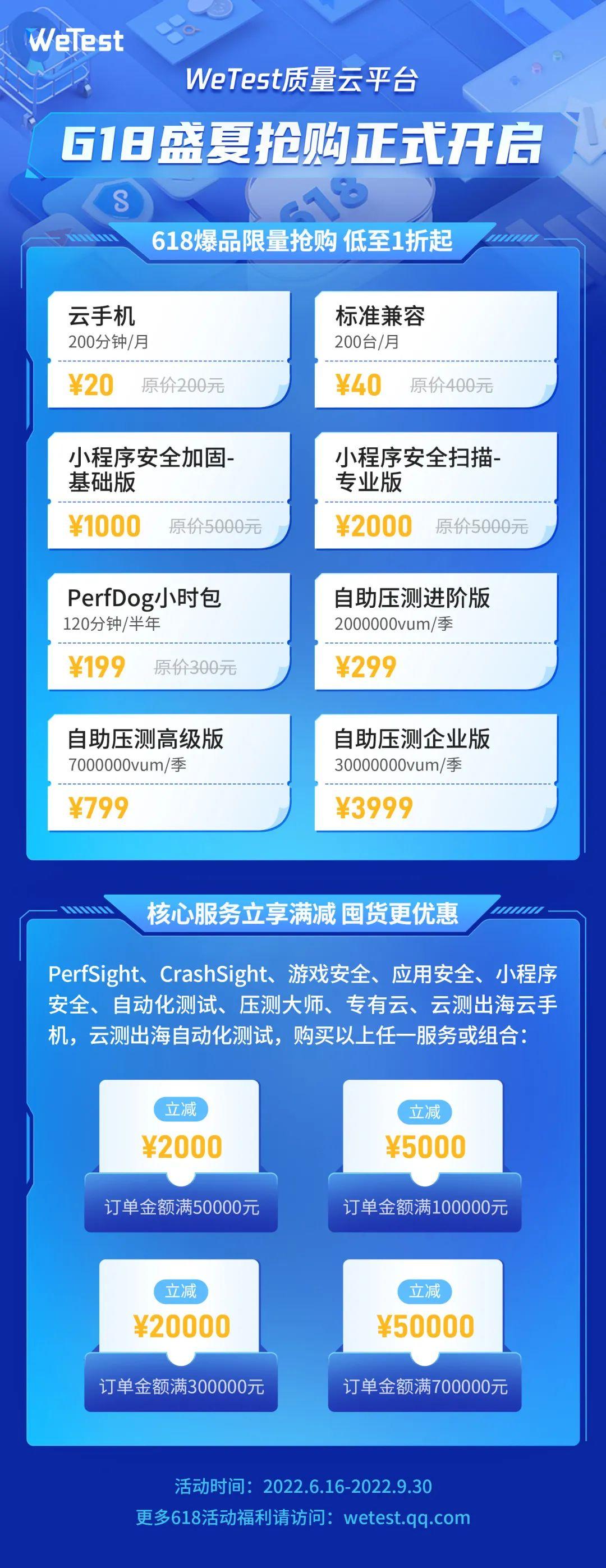 WeTest质量云平台，618盛惠活动开启