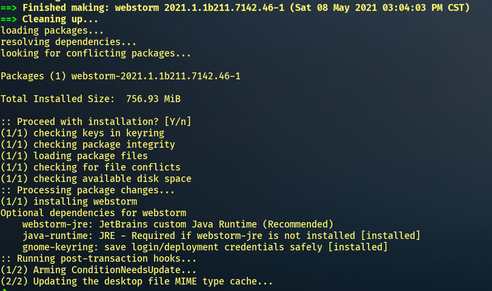 解决AUR无法正常升级WebStorm2021.1.1的问题