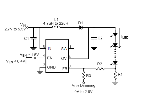 1.2MHz，固定频率白光LED驱动器