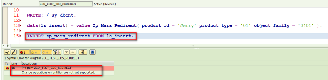 SAP CDS redirect view支持写操作吗，一个实验来验证