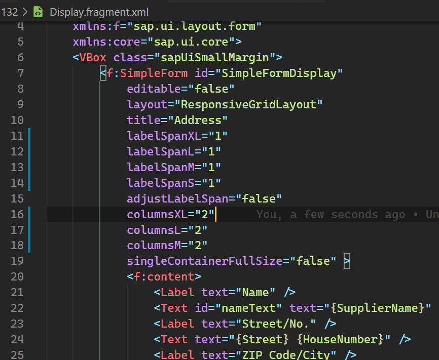 关于 SAP UI5 SimpleForm 控件里的 ColumnsL 和 labelSpanXL 的测试