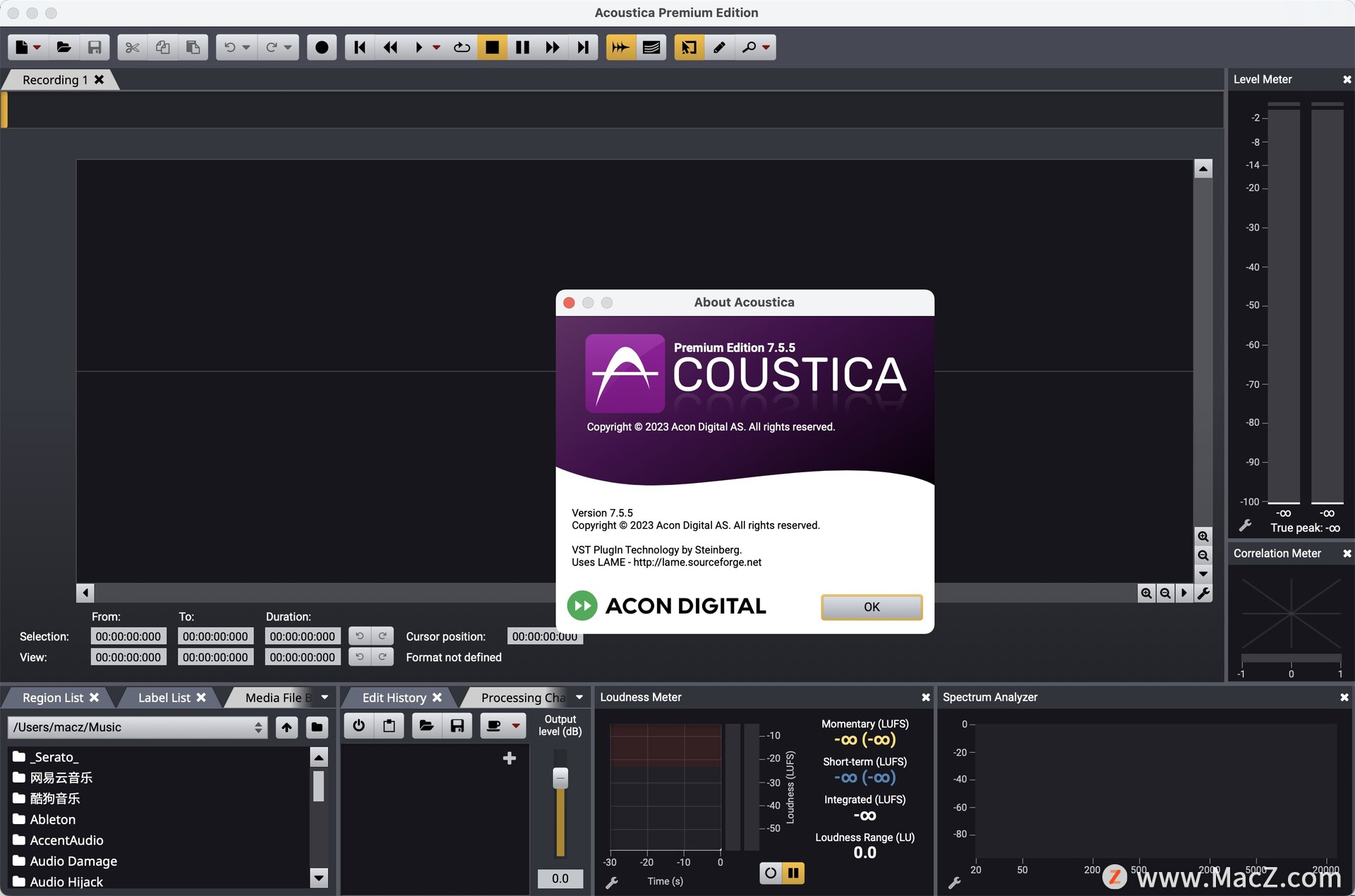 Mac数字音频编辑工具：Acon Digital Acoustica for mac破解下载