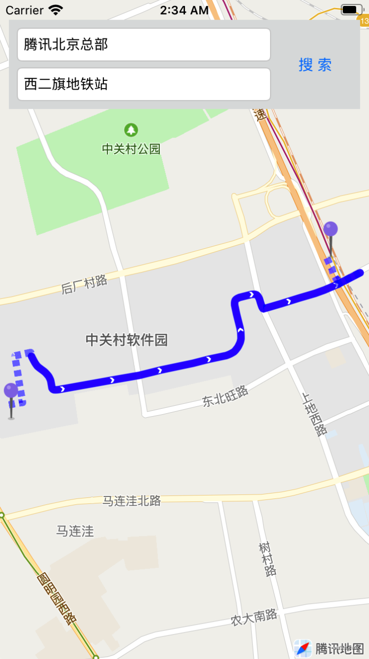 腾讯位置服务地图SDK公交路线规划应用示例