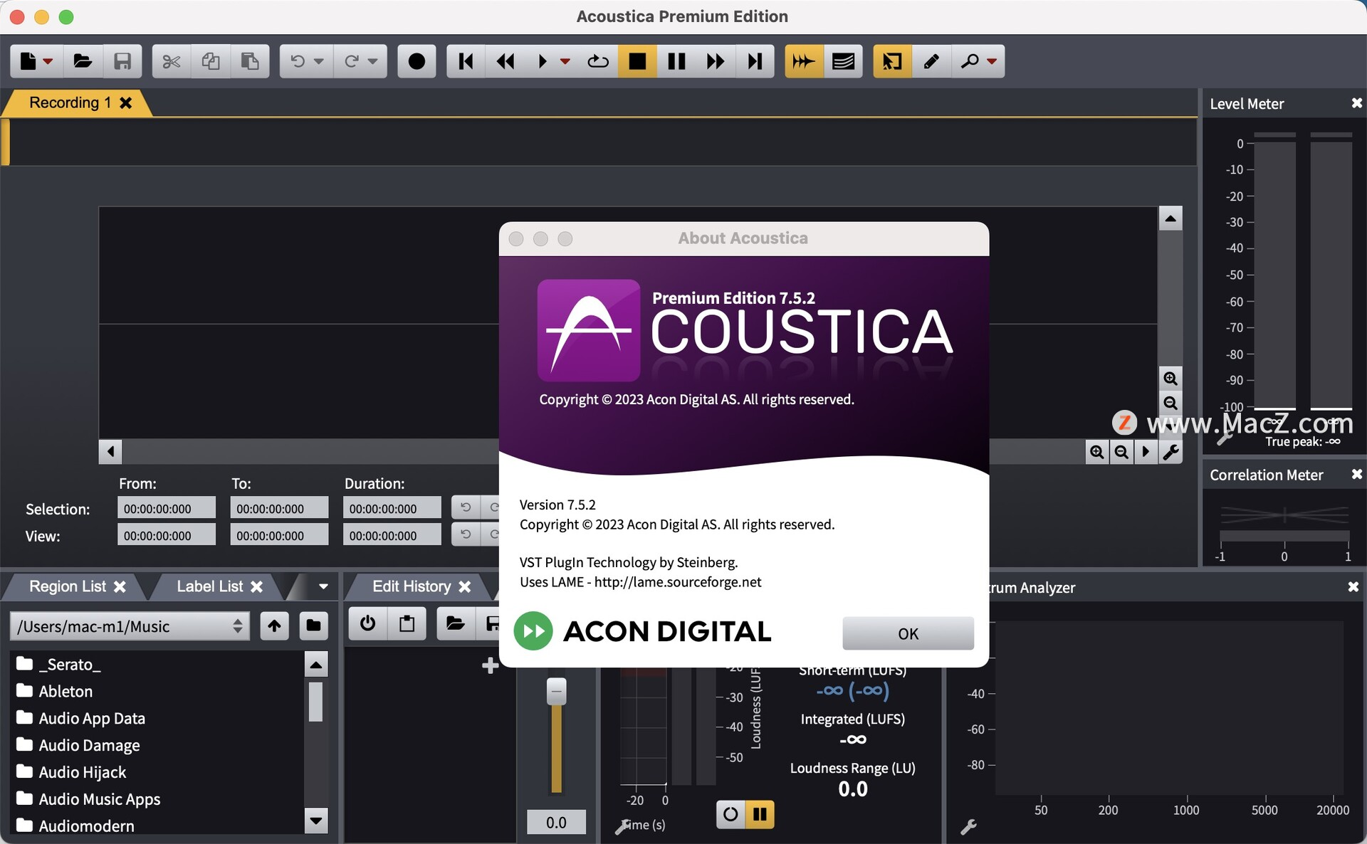 Macos专业的音频编辑工具：Acon Digital Acoustica Premium Mac最新激活 支持M1