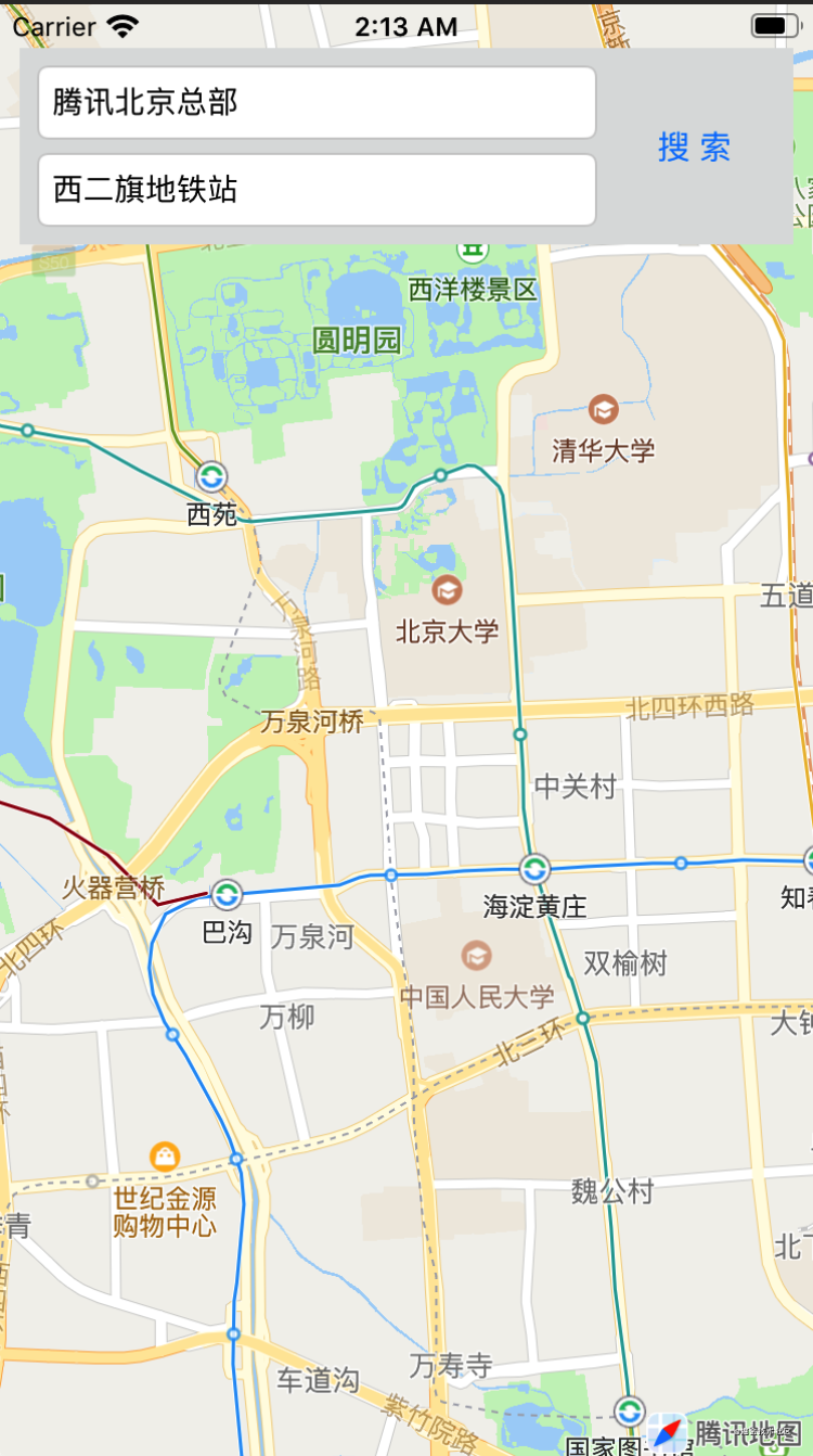 腾讯位置服务地图SDK公交路线规划应用示例