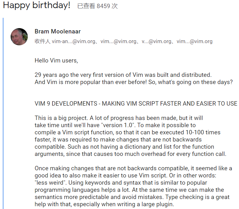 Vim 诞生 30 周年：作者 Bram Moolenaar 、开发者 Alex Baldwin 分别撰文庆祝