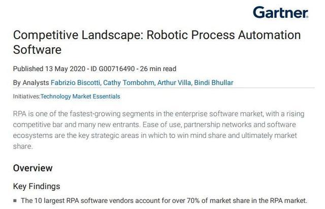 国产RPA首登Gartner竞争格局报告，你更需要关注中国RPA市场