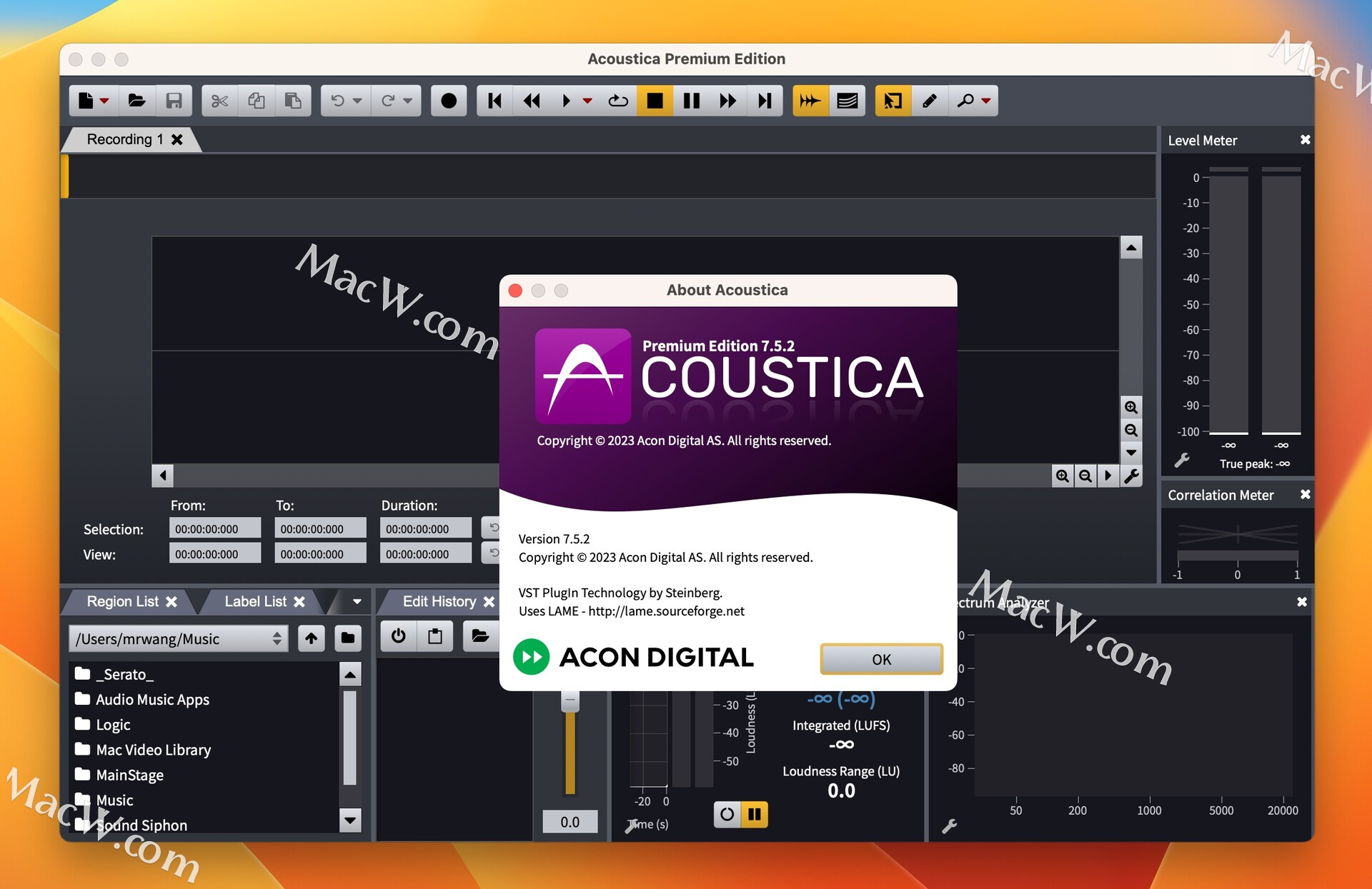 Macos数字音频编辑工具：Acon Digital Acoustica Premium Edition Mac激活版 支持M1
