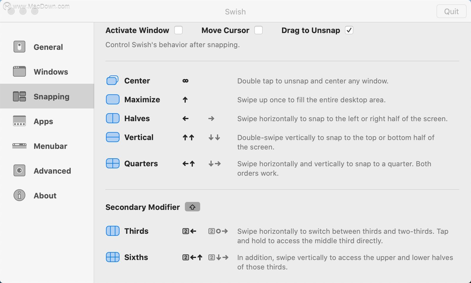 Swish for MacBook触控板窗口管理软件