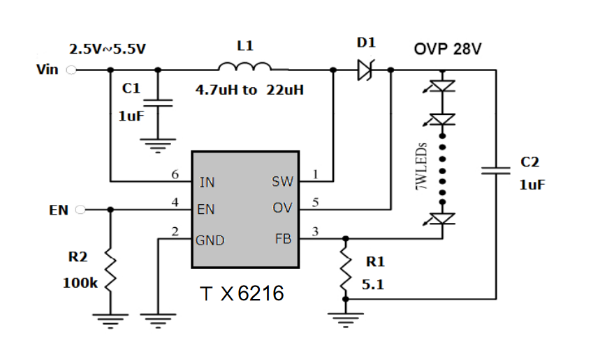 1.2MHz，固定频率白光LED驱动器