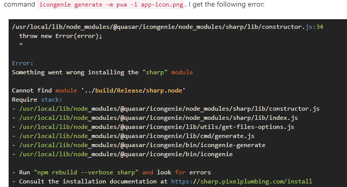 quasar Icon Genie CLI 自动生成图标 安装使用过程